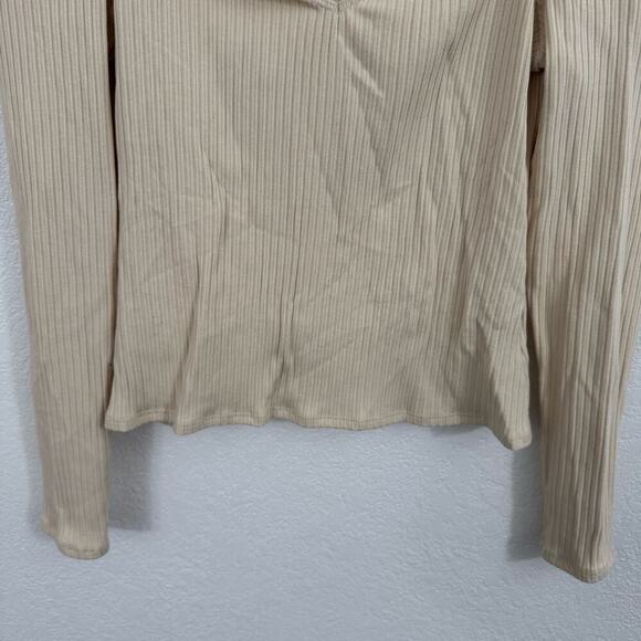 Reformation October Sweetheart Neck Long Sleeve Ribbed Knit Top Bone Cream XL - Picture 9 of 14